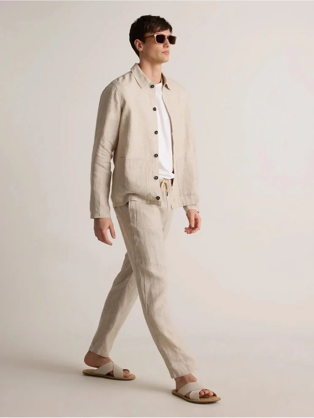 Quince Men’s Linen-Blend Drawstring Joggers | Cream/Tan | Size M